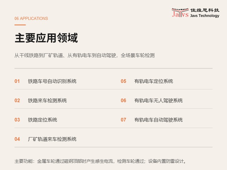 6 产品技术参数
6.1 一般性能
	工作温度：	－45℃ ～＋75℃
	工作湿度：	小于95％
	外形尺寸：	420mm×80mm×45mm
	重量：		2.5KG(不包含安装支架)
	包装尺寸：
	包装重量（含安装支架）：
	工作电压：	DC 12V-DC36V；
	工作电流（DC12V）：30mA 
	额定功率： 小于1W；
	计轴准确率：大于99.99%。
	5芯电缆长度：2米；
